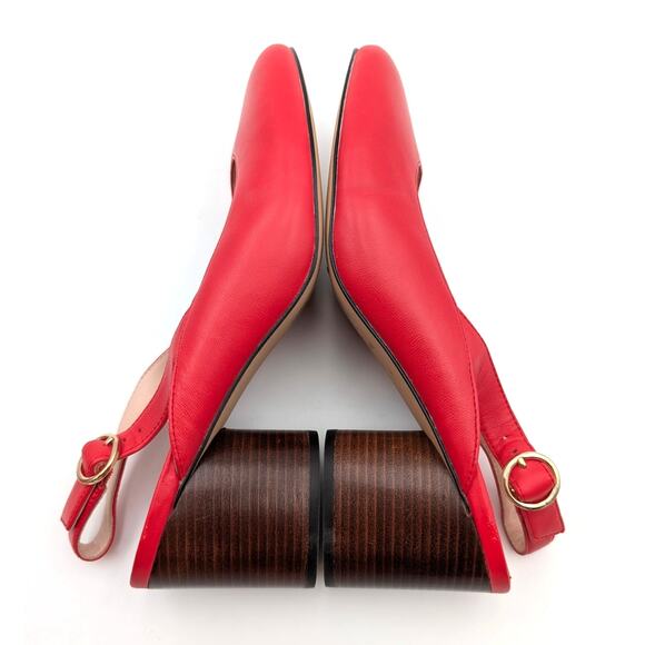 J. Crew Leather Slingback Pumps Almond Toe Women's Bright Cerise Size US8 EU39 - Picture 6 of 10